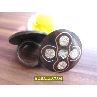 Black Wooden Ethnic Finger Rings Motif Carved